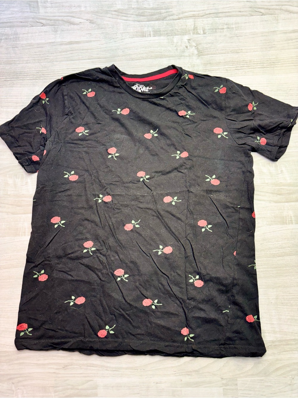 Eighty Eight Black Tee with Red Rose Motif Size Large